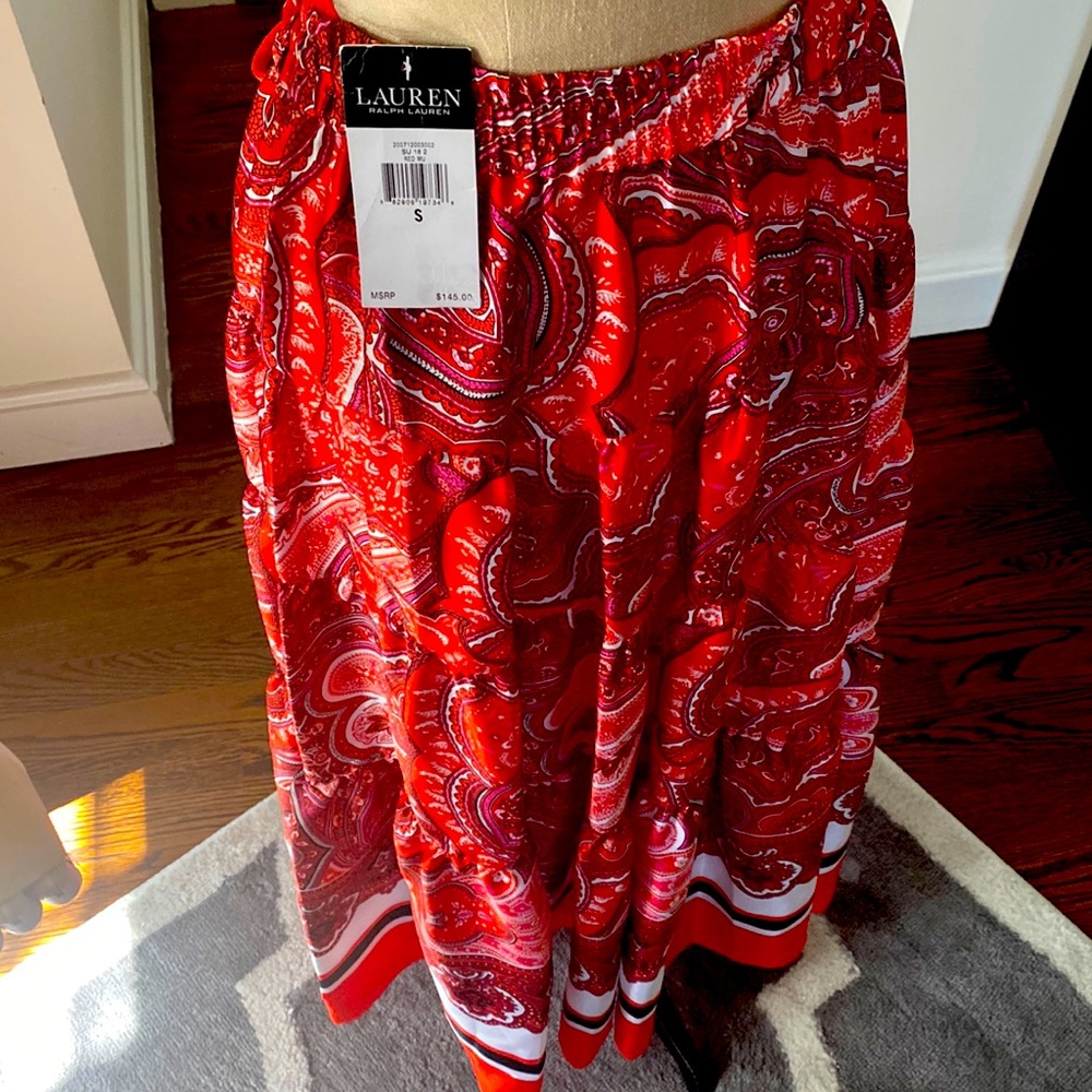 NWT - Ralph Lauren long tiered red paisley skirt (S)